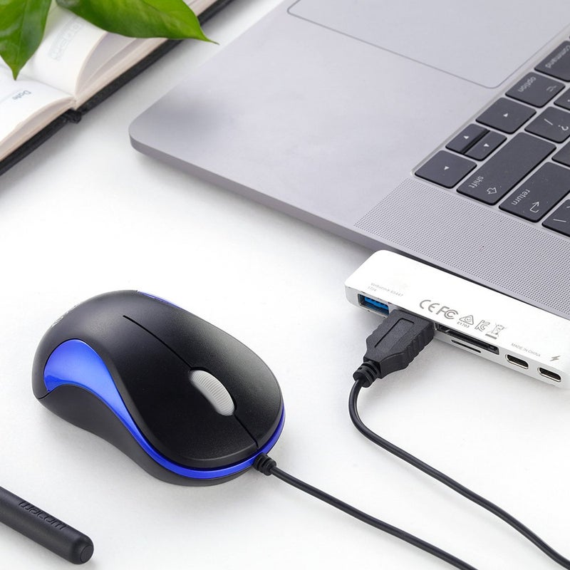 SOON GO فأرة لابتوب، فأرة بصرية سلكية صغيرة USB محمولة للأطفال والطلاب والمراهقين للكمبيوتر المحمول، ماك بوك، سطح المكتب - زرقاء من SOONGO - Image 4